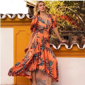 Patbo Tropical Floral Midi Wrap Dress
